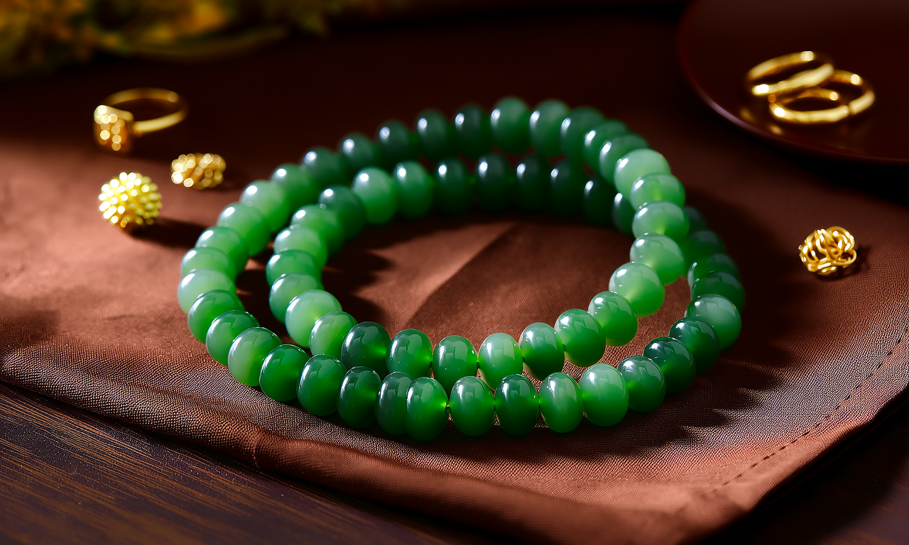 碧玉手串配黄金图片